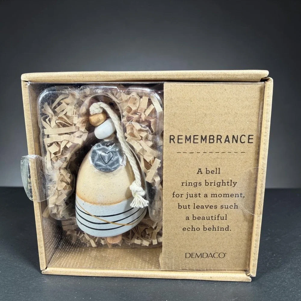 DEMDACO Inspired Bell Remembrance Ceramic Stoneware Heart Charm Cream White 3in